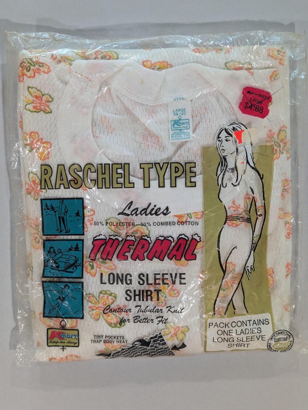 Vintage Kmart Pajama Top Womens L White Thermal Raschel Knit Butterfly Shirt USA